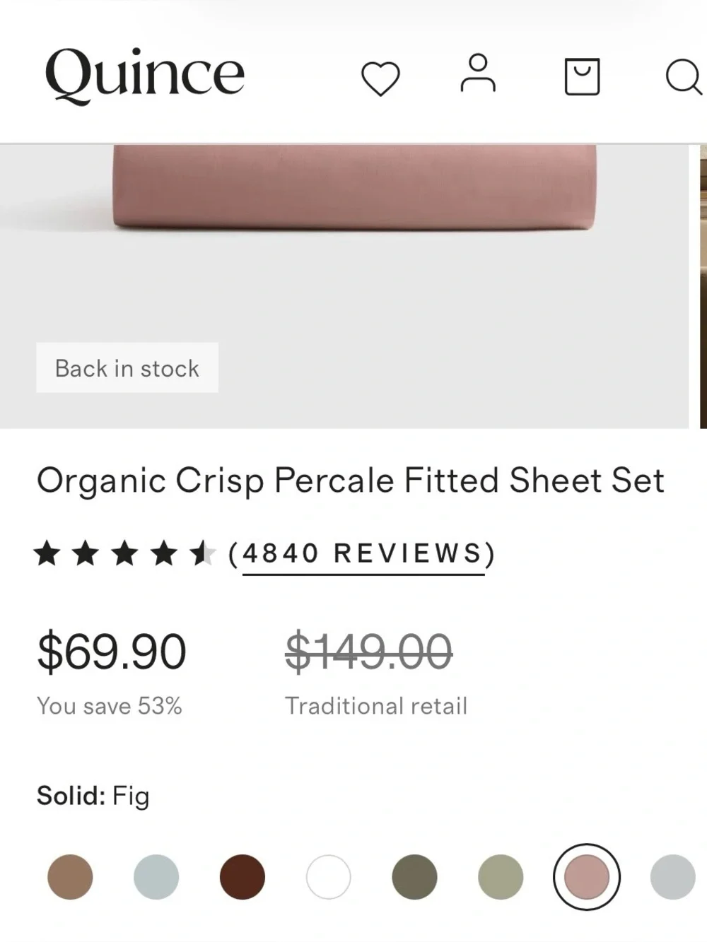 Quince Organic Crisp Percale 3 Piece Fitted Sheet Set, Full (Fig)